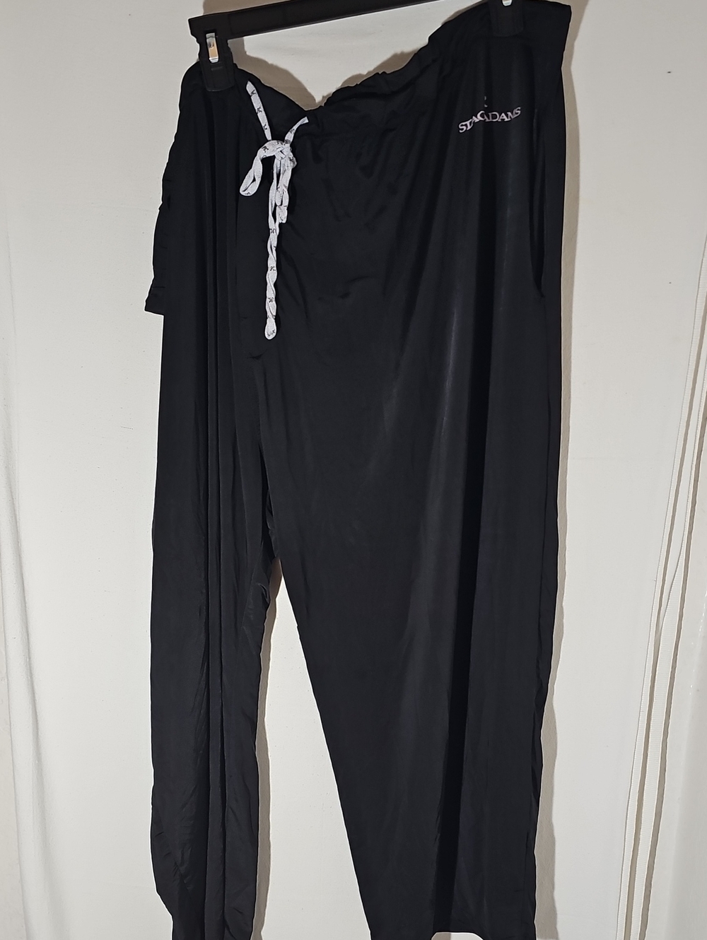 Stacy Adams Black Silk Lounge Pants with White Drawstring
